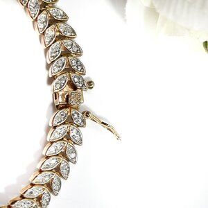 VICTORIA TOWNSEND Tennis Bracelet Fern Leaf Design Gold and Silver Tone with Bag